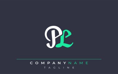Zarif Stili PL Harf Tasarımı. Beyaz ve Teal Gölgeli Monogram Harfleri içeren Modern Logo