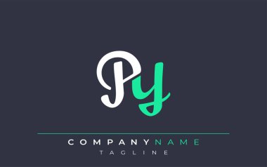 Zarif Biçimli PY Harf Tasarımı. Beyaz ve Teal Gölgeli Monogram Harfleri içeren Modern Logo