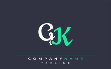 Zarif Biçimli QK Harf Tasarımı. Beyaz ve Teal Gölgeli Monogram Harfleri içeren Modern Logo