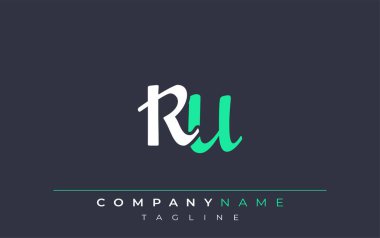 Zarif Stilize RU Harf Tasarımı. Beyaz ve Teal Gölgeli Monogram Harfleri içeren Modern Logo