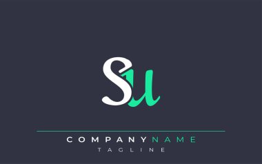 Zarif SU Harfleri Tasarımı. Beyaz ve Teal Gölgeli Monogram Harfleri içeren Modern Logo