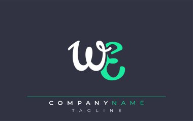 Zarif Stilize We Lettering Design. Beyaz ve Teal Gölgeli Monogram Harfleri içeren Modern Logo