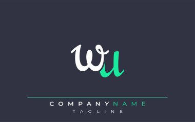 Zarif Stilize WU Harf Tasarımı. Beyaz ve Teal Gölgeli Monogram Harfleri içeren Modern Logo