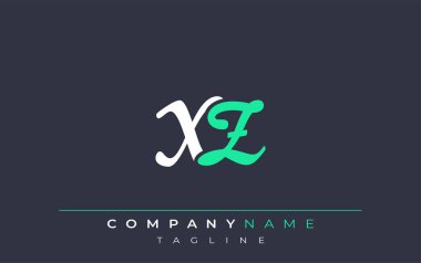 Zarif Stylize XZ Harf Tasarımı. Beyaz ve Teal Gölgeli Monogram Harfleri içeren Modern Logo