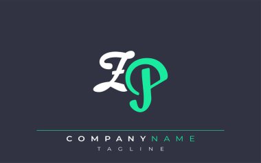 Zarif Stilize ZP Harf Tasarımı. Beyaz ve Teal Gölgeli Monogram Harfleri içeren Modern Logo
