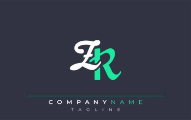 Zarif Stylize ZR Harf Tasarımı. Beyaz ve Teal Gölgeli Monogram Harfleri içeren Modern Logo