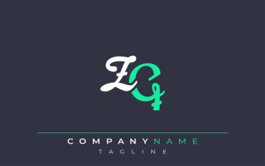 Zarif Stylize ZQ Harf Tasarımı. Beyaz ve Teal Gölgeli Monogram Harfleri içeren Modern Logo