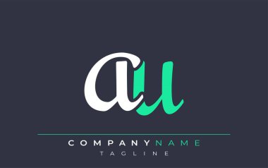 Zarif Stilize AU Harf Tasarımı. Beyaz ve Teal Gölgeli Monogram Harfleri içeren Modern Logo