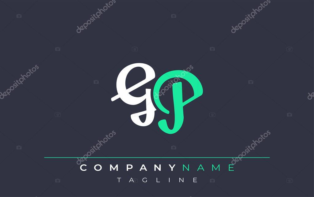 Elegant Stylized GP Lettering Design. Stylish Modern Logo featuring Monogram Letters in White and Teal Shade