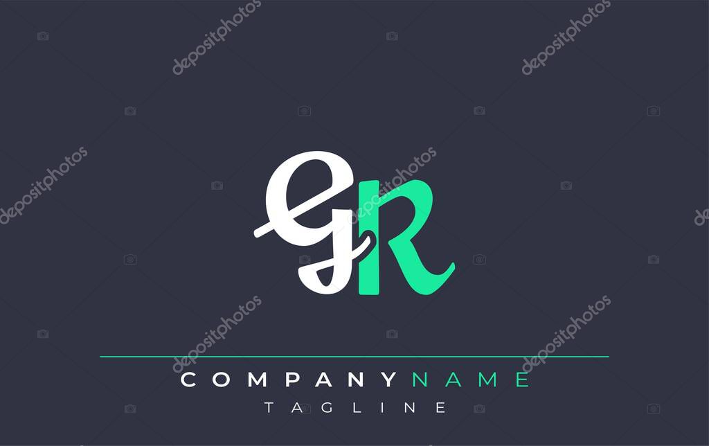 Elegant Stylized GR Lettering Design. Stylish Modern Logo featuring Monogram Letters in White and Teal Shade