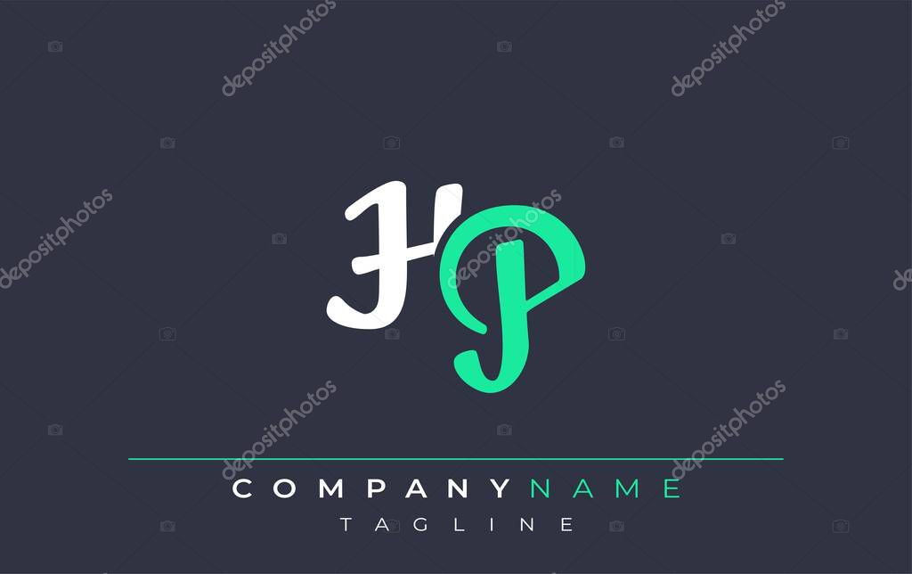 Elegant Stylized HP Lettering Design. Stylish Modern Logo featuring Monogram Letters in White and Teal Shade