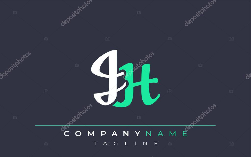 Elegant Stylized JH Lettering Design. Stylish Modern Logo featuring Monogram Letters in White and Teal Shade
