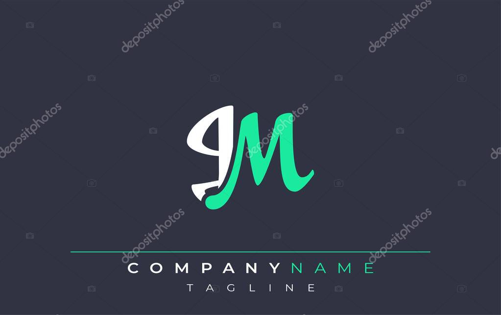 Elegant Stylized JM Lettering Design. Stylish Modern Logo featuring Monogram Letters in White and Teal Shade