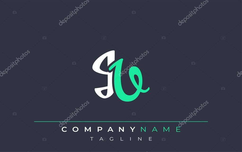 Elegant Stylized JV Lettering Design. Stylish Modern Logo featuring Monogram Letters in White and Teal Shade