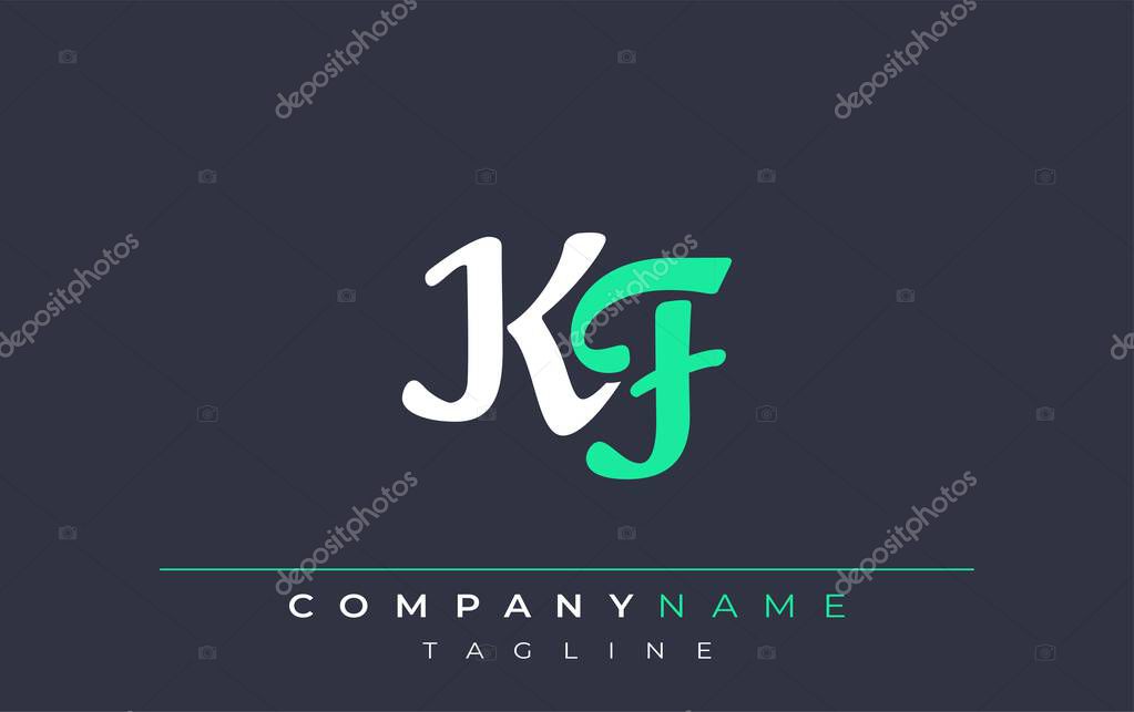 Elegant Stylized KF Lettering Design. Stylish Modern Logo featuring Monogram Letters in White and Teal Shade