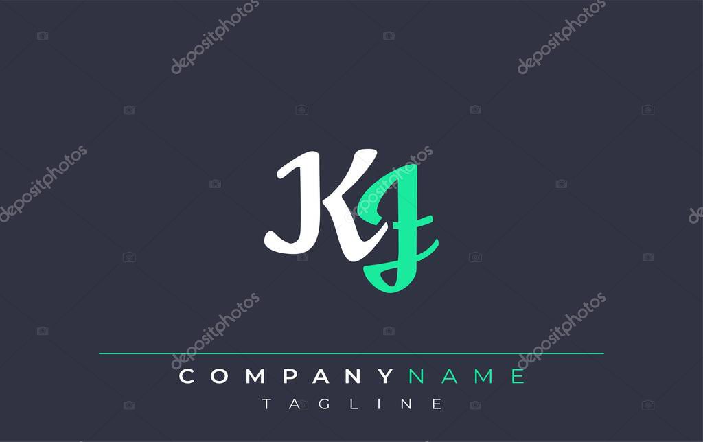 Elegant Stylized KJ Lettering Design. Stylish Modern Logo featuring Monogram Letters in White and Teal Shade