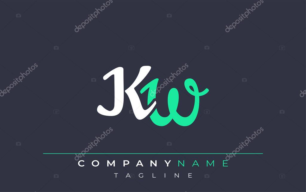 Elegant Stylized KW Lettering Design. Stylish Modern Logo featuring Monogram Letters in White and Teal Shade