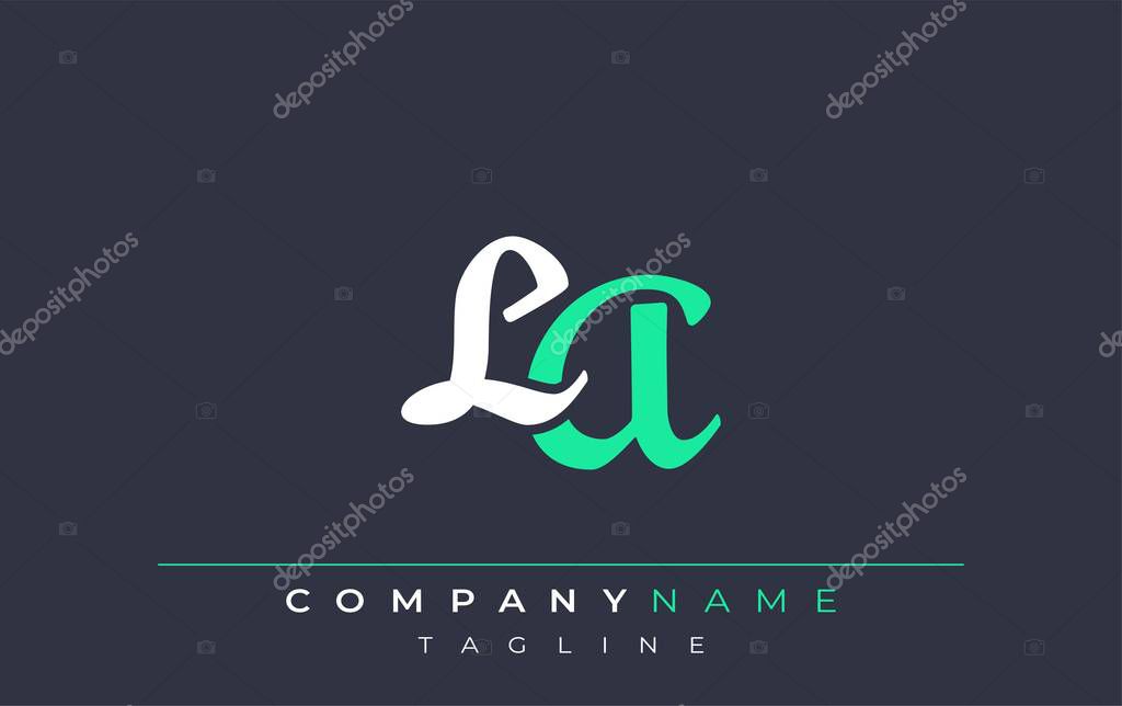 Elegant Stylized LA Lettering Design. Stylish Modern Logo featuring Monogram Letters in White and Teal Shade