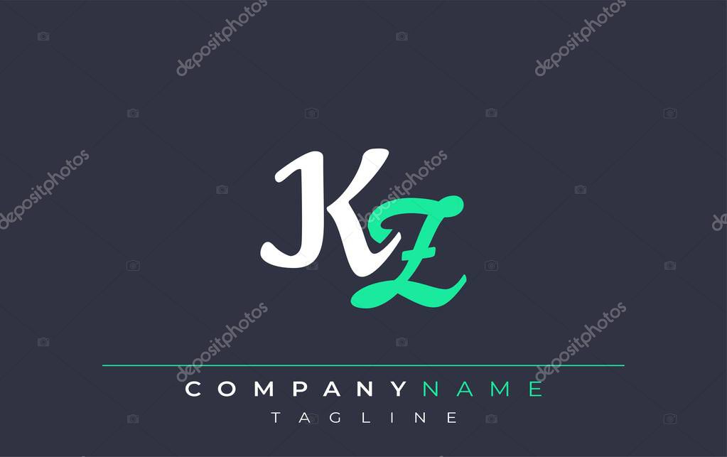 Elegant Stylized KZ Lettering Design. Stylish Modern Logo featuring Monogram Letters in White and Teal Shade