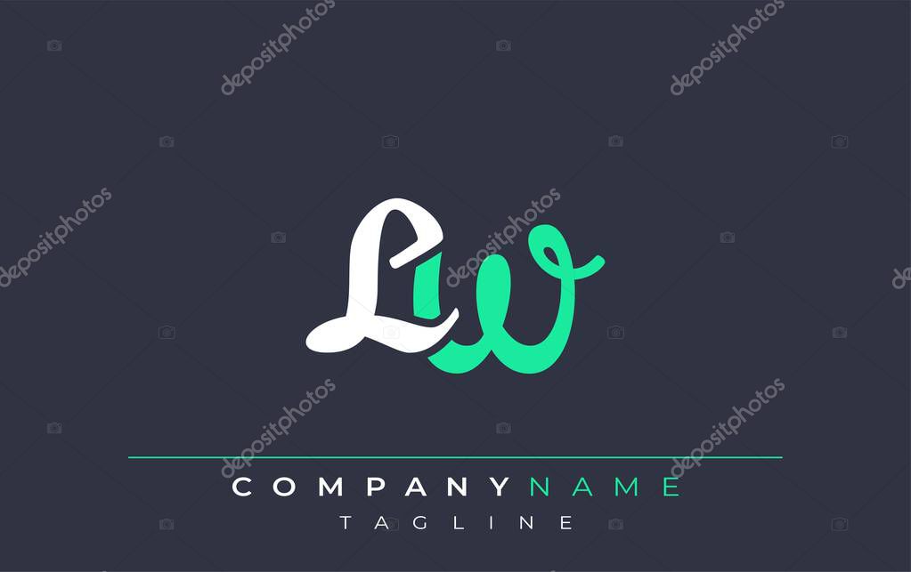 Elegant Stylized LW Lettering Design. Stylish Modern Logo featuring Monogram Letters in White and Teal Shade
