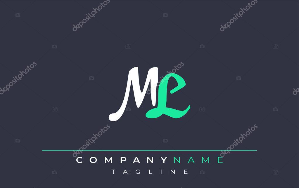 Elegant Stylized ML Lettering Design. Stylish Modern Logo featuring Monogram Letters in White and Teal Shade