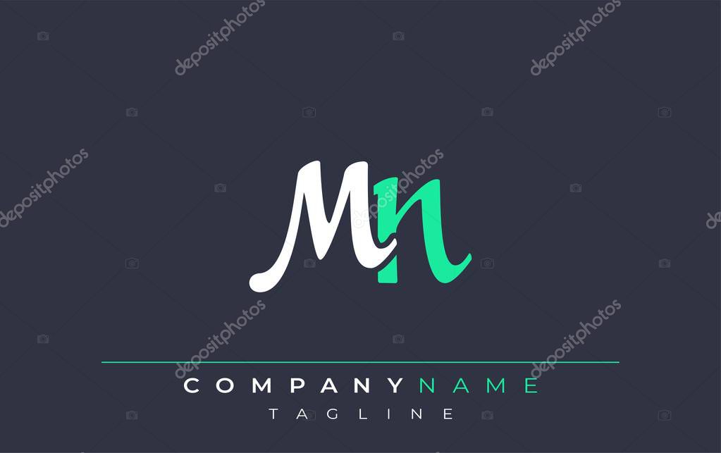 Elegant Stylized MN Lettering Design. Stylish Modern Logo featuring Monogram Letters in White and Teal Shade