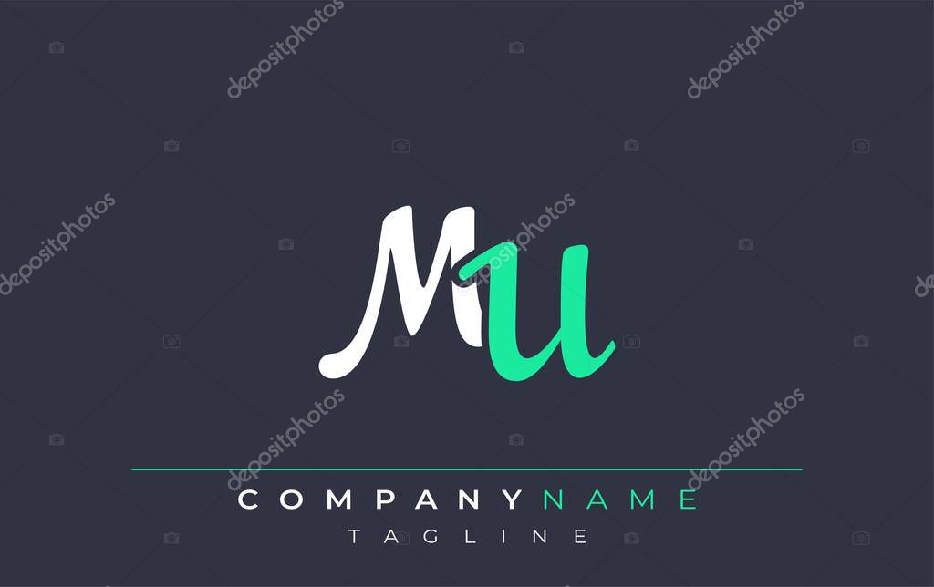 Elegant Stylized MU Lettering Design. Stylish Modern Logo featuring Monogram Letters in White and Teal Shade