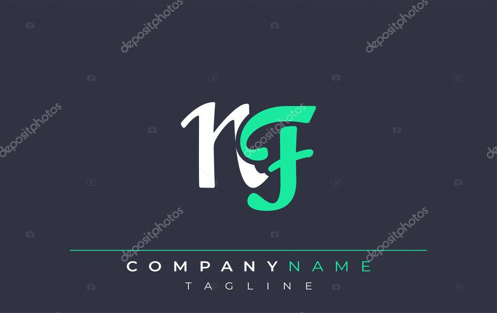 Elegant Stylized NF Lettering Design. Stylish Modern Logo featuring Monogram Letters in White and Teal Shade