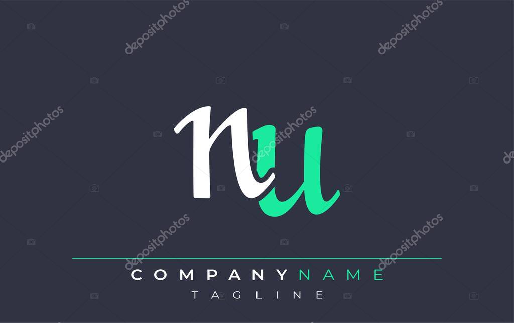 Elegant Stylized NU Lettering Design. Stylish Modern Logo featuring Monogram Letters in White and Teal Shade