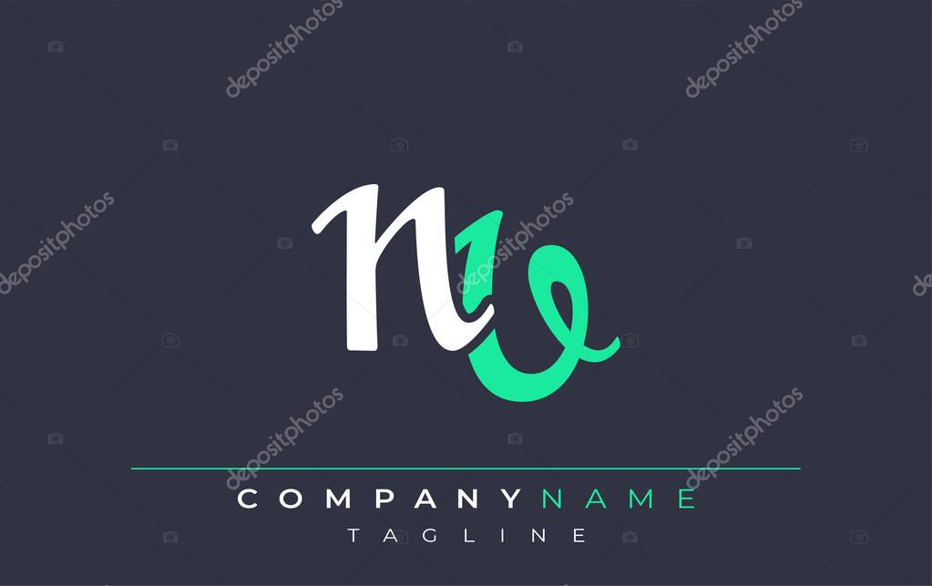 Elegant Stylized NV Lettering Design. Stylish Modern Logo featuring Monogram Letters in White and Teal Shade
