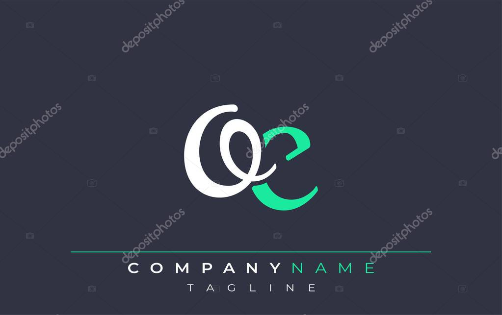 Elegant Stylized OC Lettering Design. Stylish Modern Logo featuring Monogram Letters in White and Teal Shade