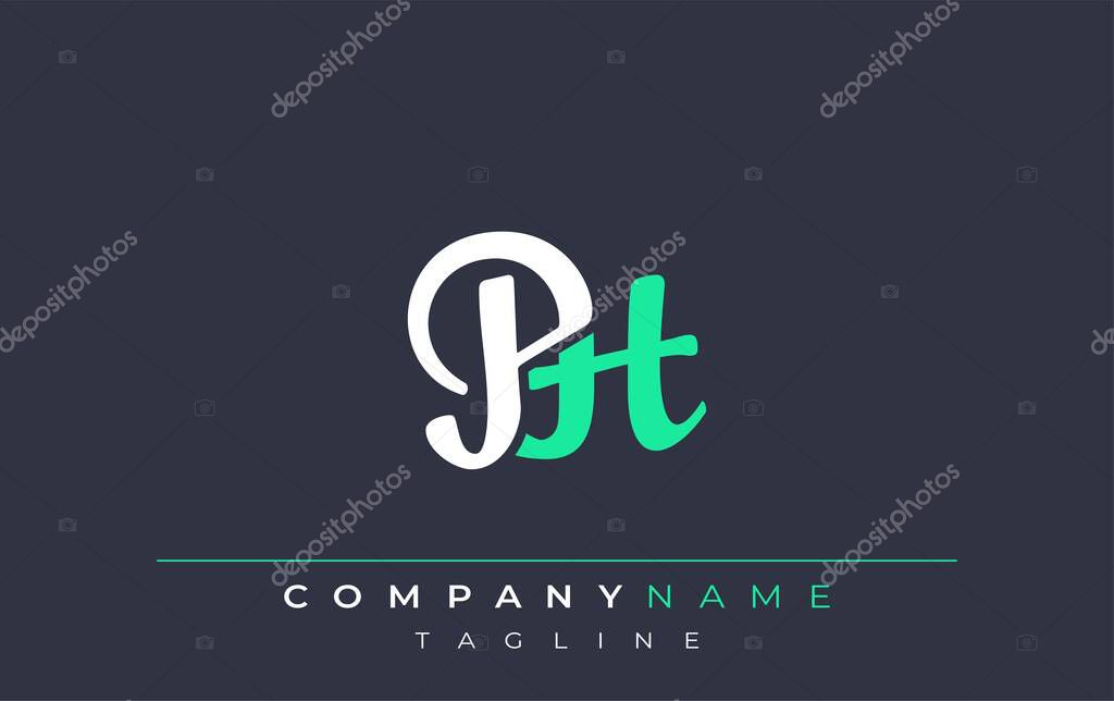 Elegant Stylized PH Lettering Design. Stylish Modern Logo featuring Monogram Letters in White and Teal Shade