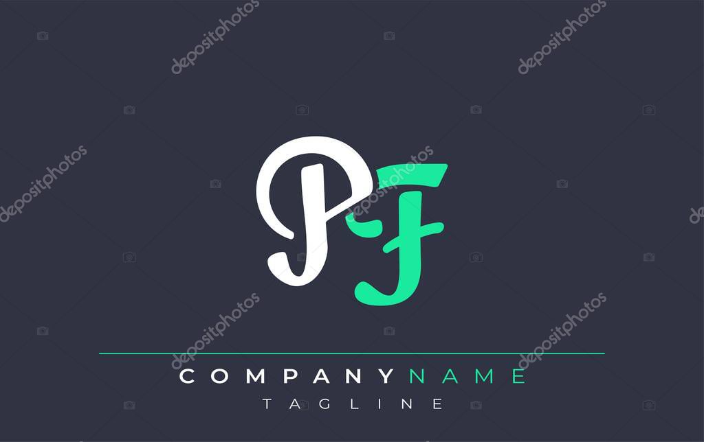 Elegant Stylized PF Lettering Design. Stylish Modern Logo featuring Monogram Letters in White and Teal Shade