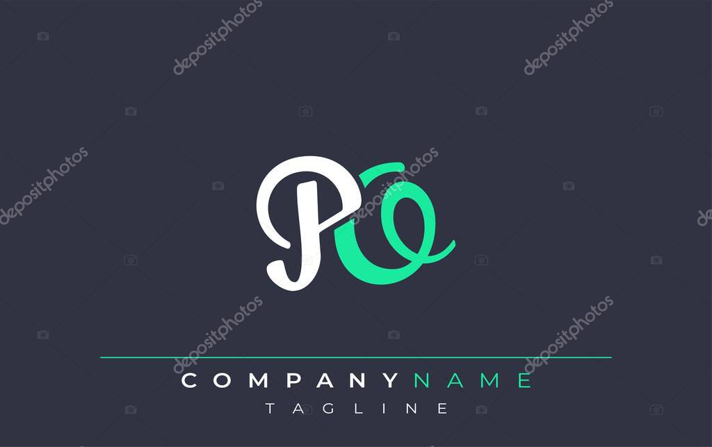 Elegant Stylized PO Lettering Design. Stylish Modern Logo featuring Monogram Letters in White and Teal Shade