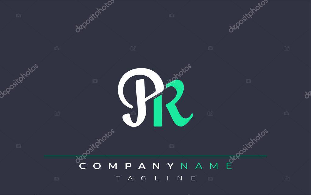 Elegant Stylized PR Lettering Design. Stylish Modern Logo featuring Monogram Letters in White and Teal Shade