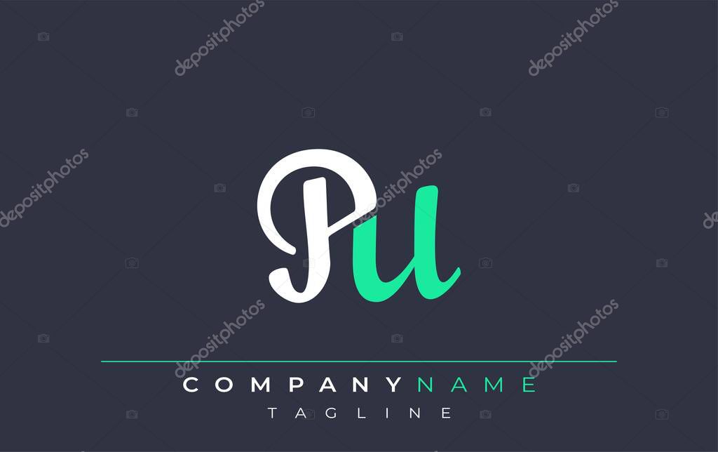 Elegant Stylized PU Lettering Design. Stylish Modern Logo featuring Monogram Letters in White and Teal Shade