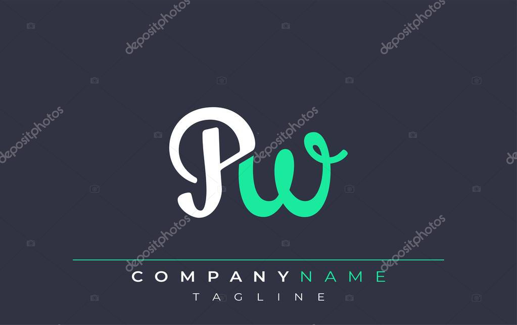 Elegant Stylized PW Lettering Design. Stylish Modern Logo featuring Monogram Letters in White and Teal Shade