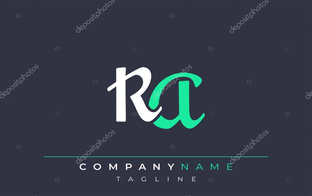 Elegant Stylized RA Lettering Design. Stylish Modern Logo featuring Monogram Letters in White and Teal Shade
