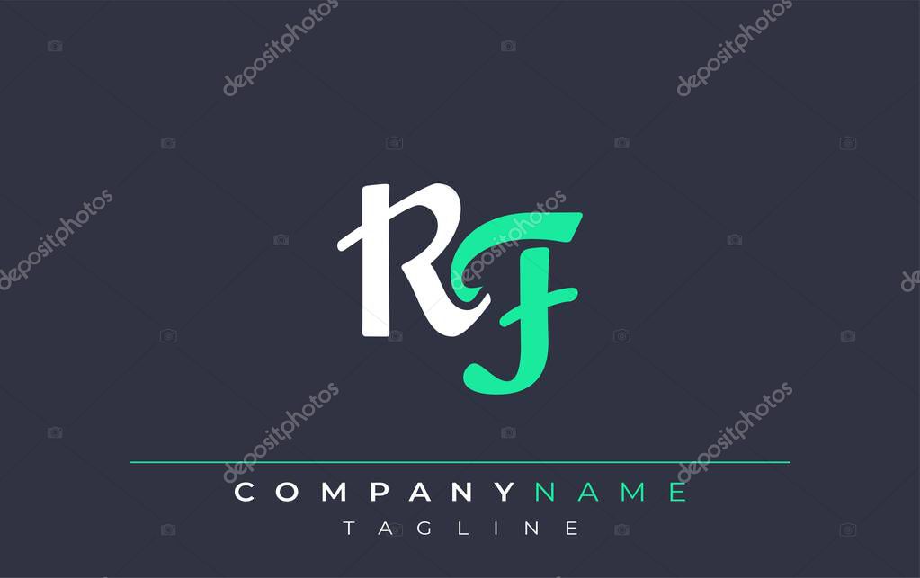 Elegant Stylized RF Lettering Design. Stylish Modern Logo featuring Monogram Letters in White and Teal Shade