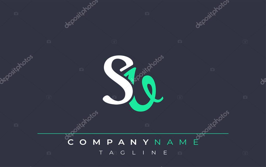 Elegant Stylized SV Lettering Design. Stylish Modern Logo featuring Monogram Letters in White and Teal Shade