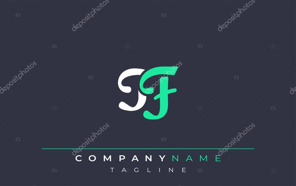 Elegant Stylized TF Lettering Design. Stylish Modern Logo featuring Monogram Letters in White and Teal Shade
