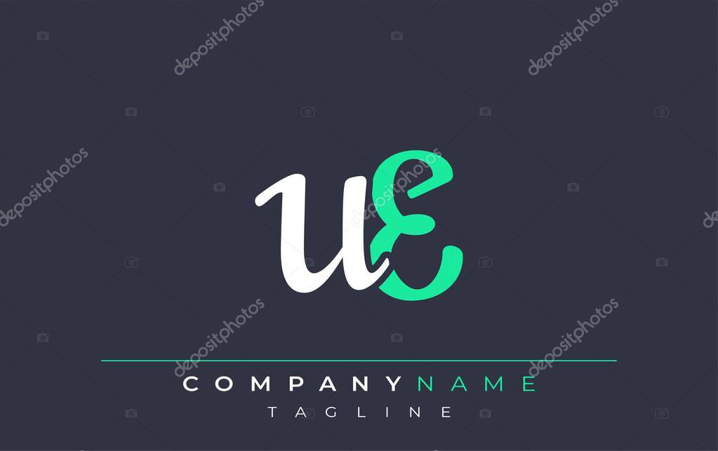 Elegant Stylized UE Lettering Design. Stylish Modern Logo featuring Monogram Letters in White and Teal Shade