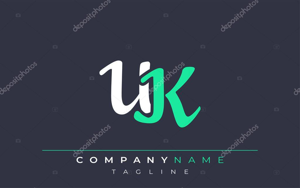 Elegant Stylized UK Lettering Design. Stylish Modern Logo featuring Monogram Letters in White and Teal Shade
