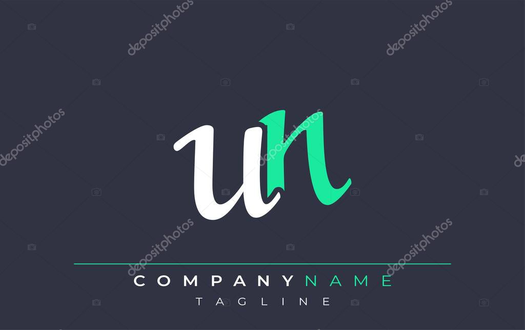 Elegant Stylized UN Lettering Design. Stylish Modern Logo featuring Monogram Letters in White and Teal Shade