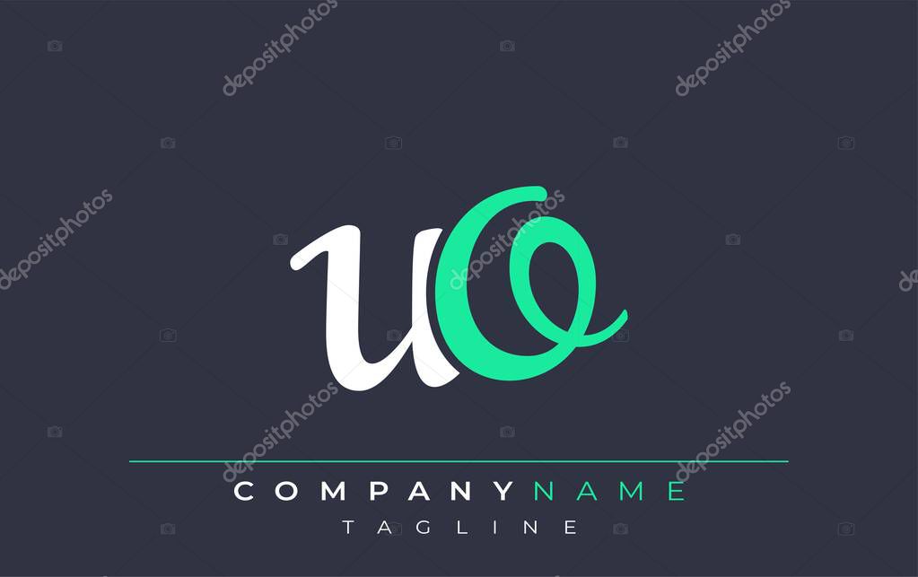 Elegant Stylized UO Lettering Design. Stylish Modern Logo featuring Monogram Letters in White and Teal Shade