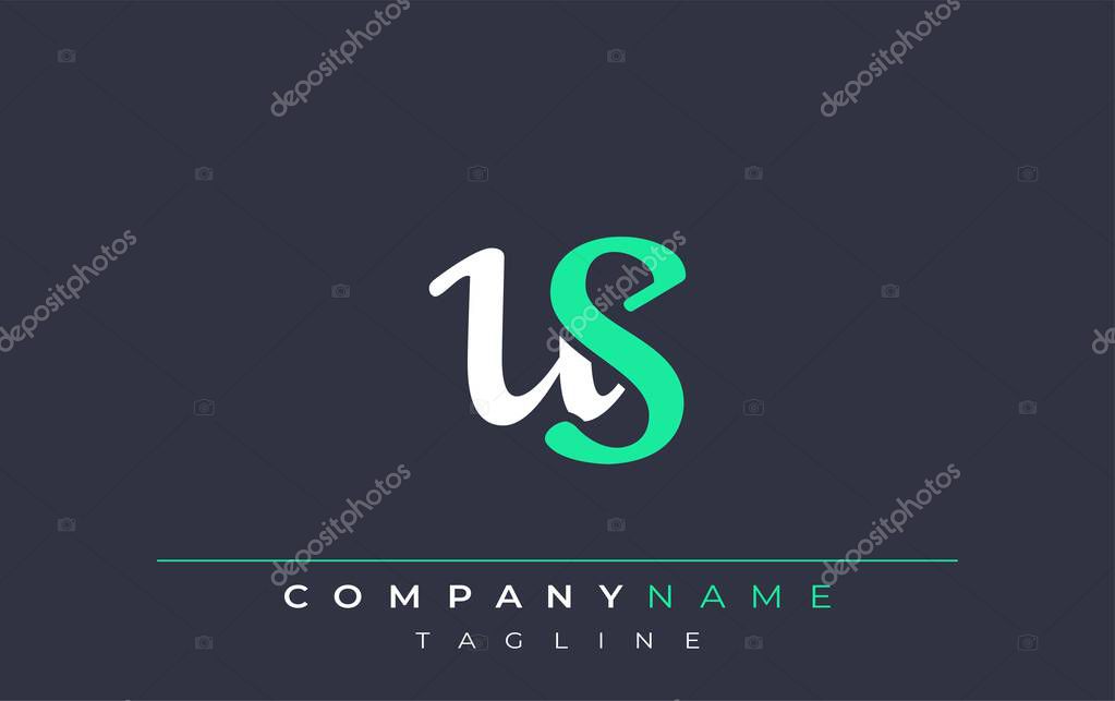 Elegant Stylized US Lettering Design. Stylish Modern Logo featuring Monogram Letters in White and Teal Shade