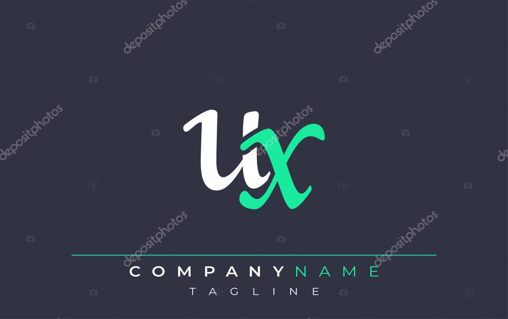 Elegant Stylized UX Lettering Design. Stylish Modern Logo featuring Monogram Letters in White and Teal Shade