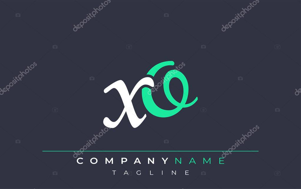 Elegant Stylized XO Lettering Design. Stylish Modern Logo featuring Monogram Letters in White and Teal Shade