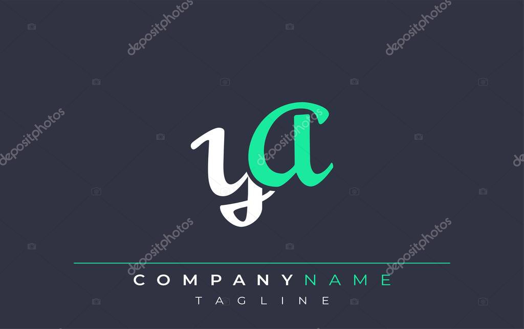 Elegant Stylized YA Lettering Design. Stylish Modern Logo featuring Monogram Letters in White and Teal Shade