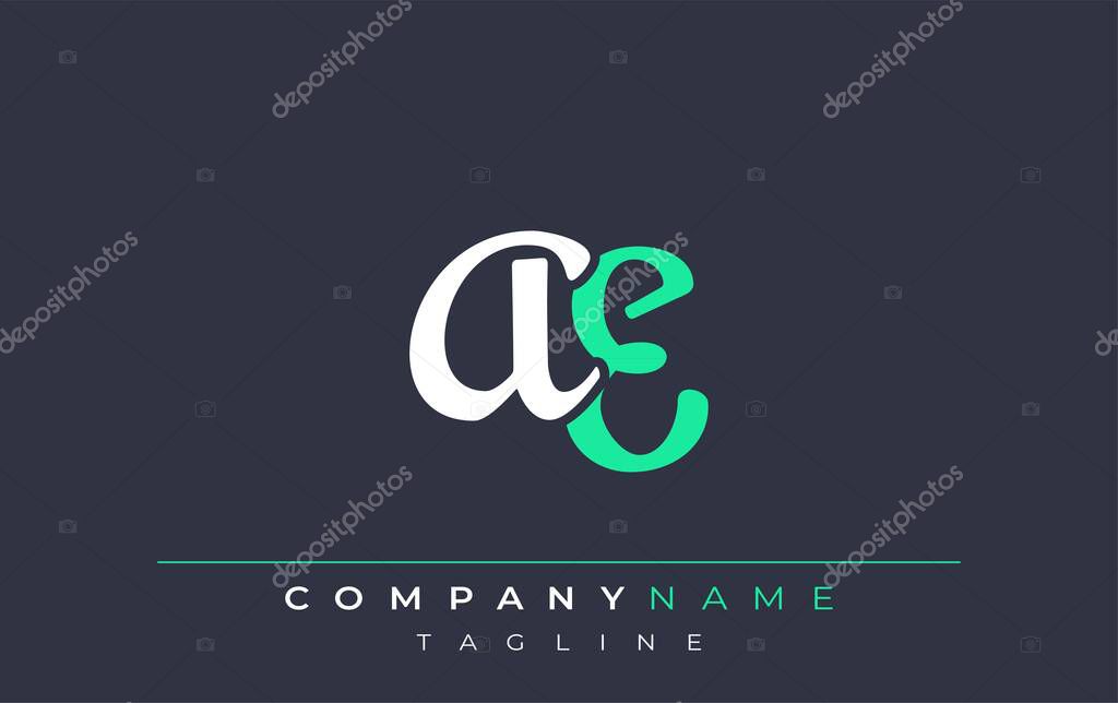 Elegant Stylized AE Lettering Design. Stylish Modern Logo featuring Monogram Letters in White and Teal Shade